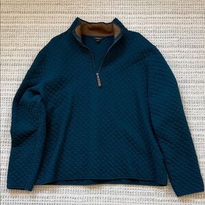 Banana Republic Men's Zip-Up Sweater - Dark Teal, leather trim